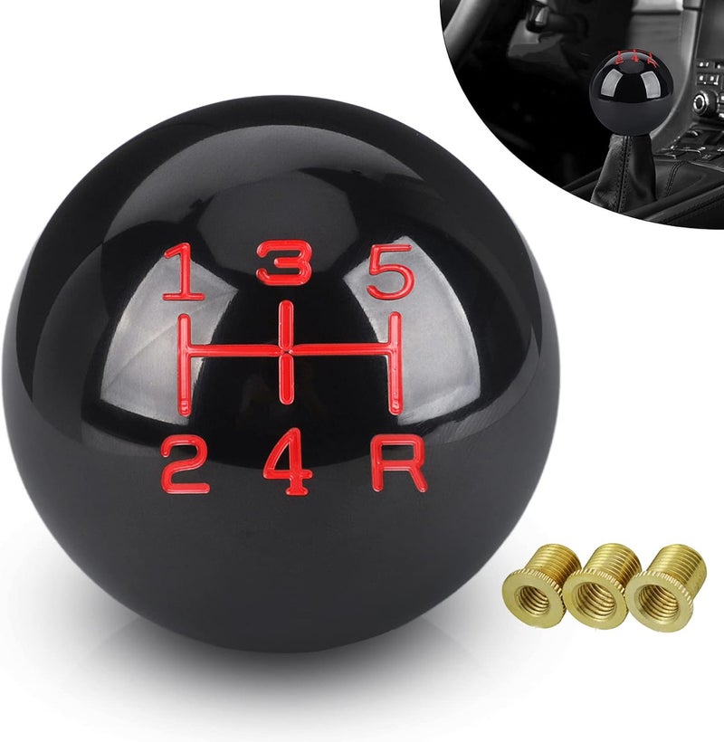 ANDO RACING 5 Speed Car Racing Gear Shift Shifter Knob, Resin Polished Round Ball Shift Knob with 3 Adapters Compatible with Manual Car (Black 5) - Image 1